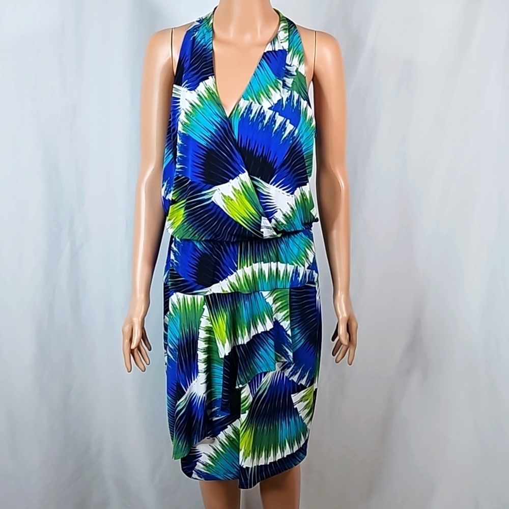 Maggy London Green & Blue Dress Sz 10